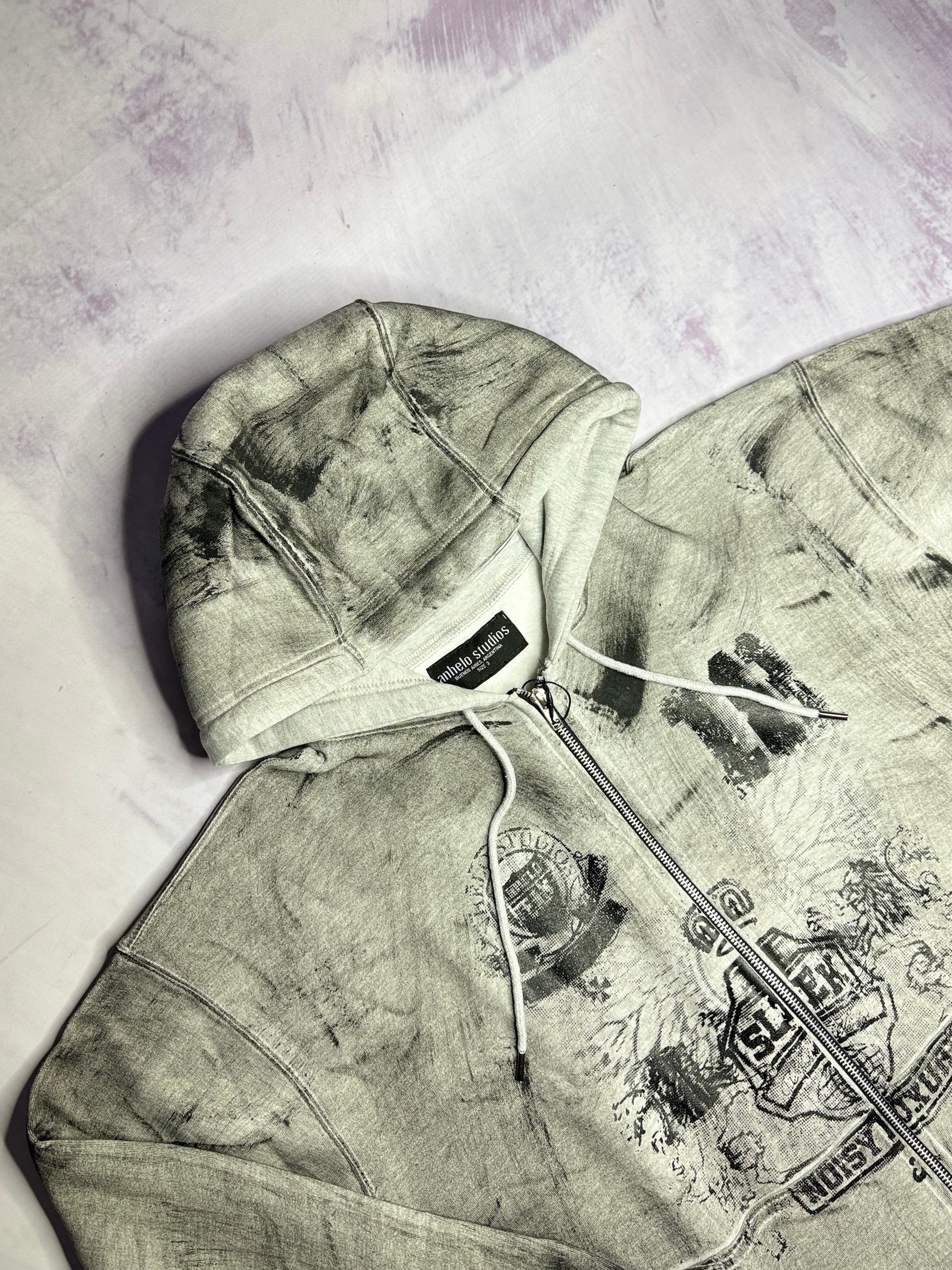 STAINED ZIP HOODIE GREY